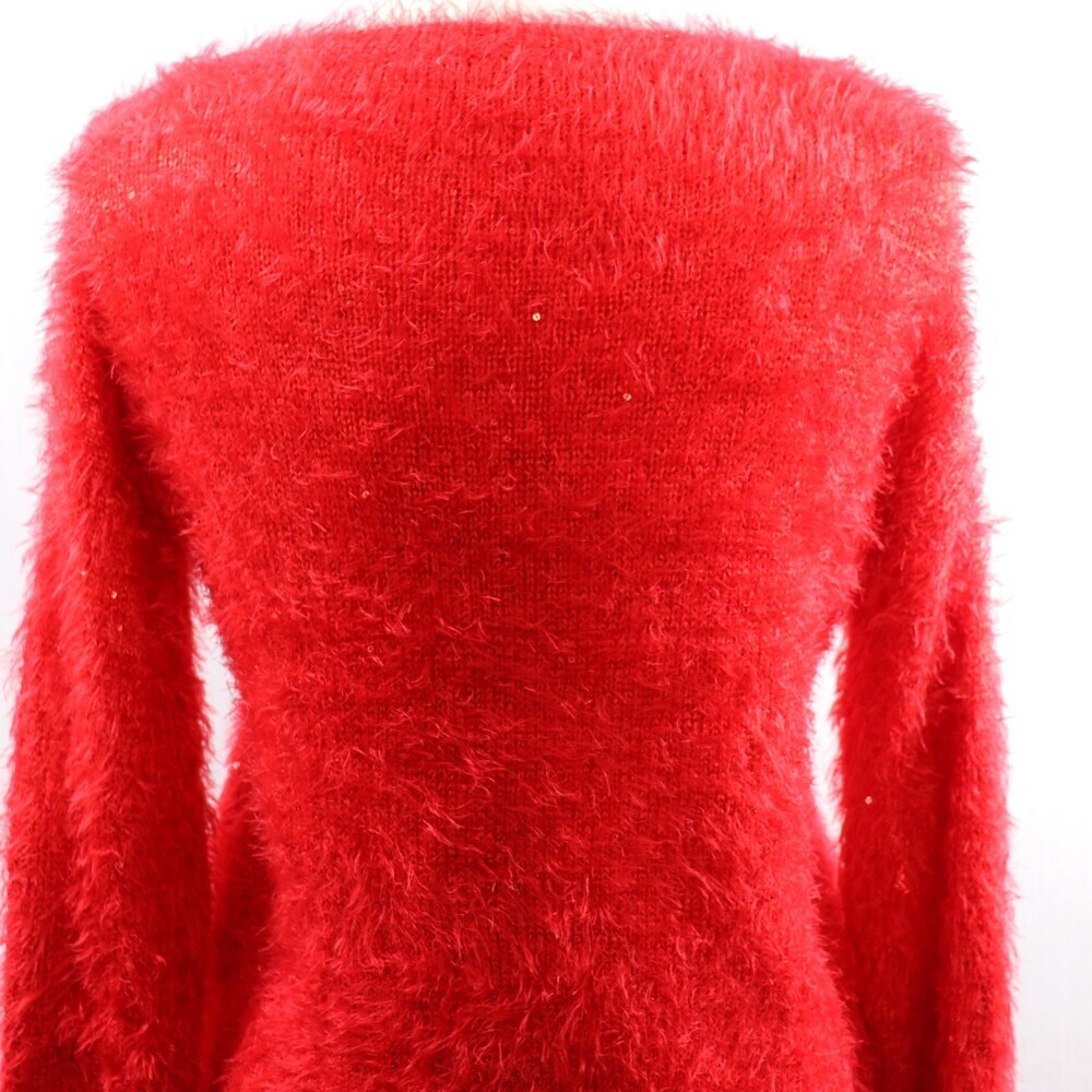 Gianni Bini Eyelash Sweater Womens L Red Sequin Accent Cozy Knit - Picture 4 of 15